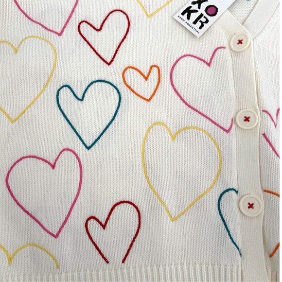 NWT XOKR Kerri Rosenthal Knit Love Heart Cream Multi Color Cardigan Size MEDIUM - Picture 3 of 10